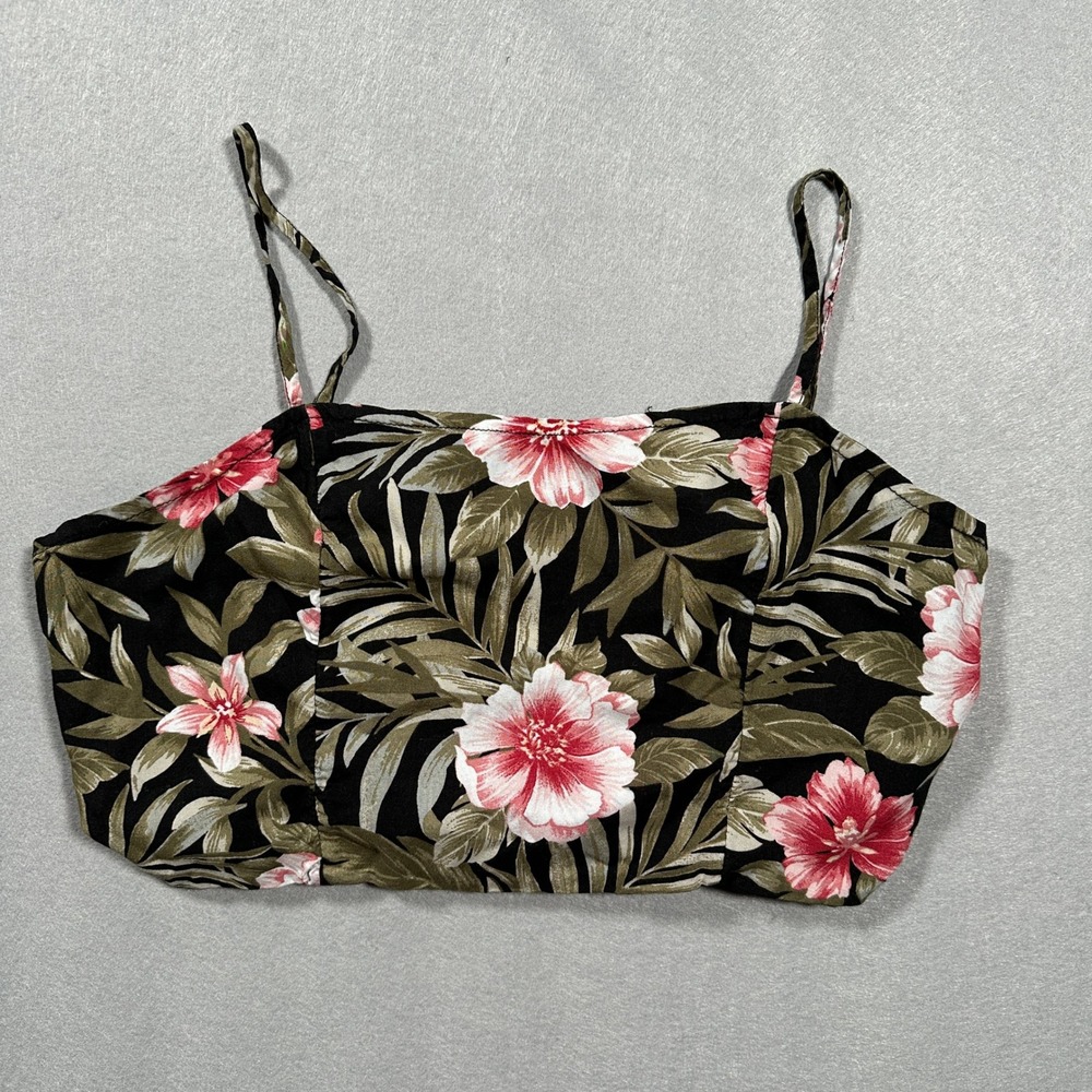 American Eagle Women Floral Crop Top Size M Black Tropical Smocked Back Bralette